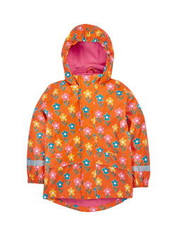 Frugi Kids' Puddle Buster Floral Print Coat, Orange/Multi, Orange/Multi