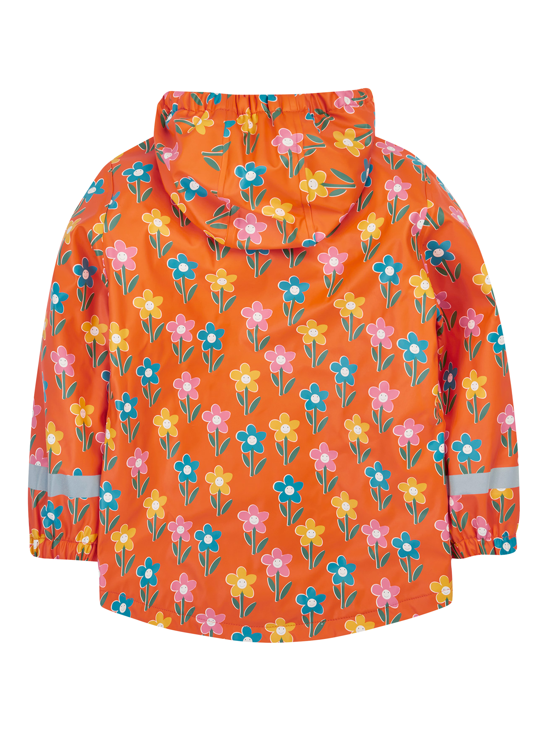 Product image 3 of 7, which shows Frugi Kids' Puddle Buster Floral Print Coat, Orange/Multi, 1-2 years