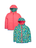 Frugi Kids' Reversible Toasty Trail Hooded Jacket, Wild Woods/Tulip