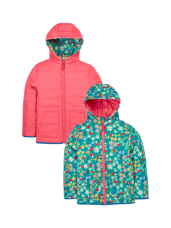 Frugi Kids' Reversible Toasty Trail Hooded Jacket, Wild Woods/Tulip, Wild Woods/Tulip