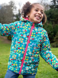 Frugi Kids' Reversible Toasty Trail Hooded Jacket, Wild Woods/Tulip - view 2, Wild Woods/Tulip