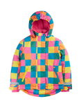 Frugi Kids' Waterproof Hooded Snow and Ski Coat, Rainbow Check