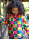 Frugi Kids' Waterproof Hooded Snow and Ski Coat, Rainbow Check
