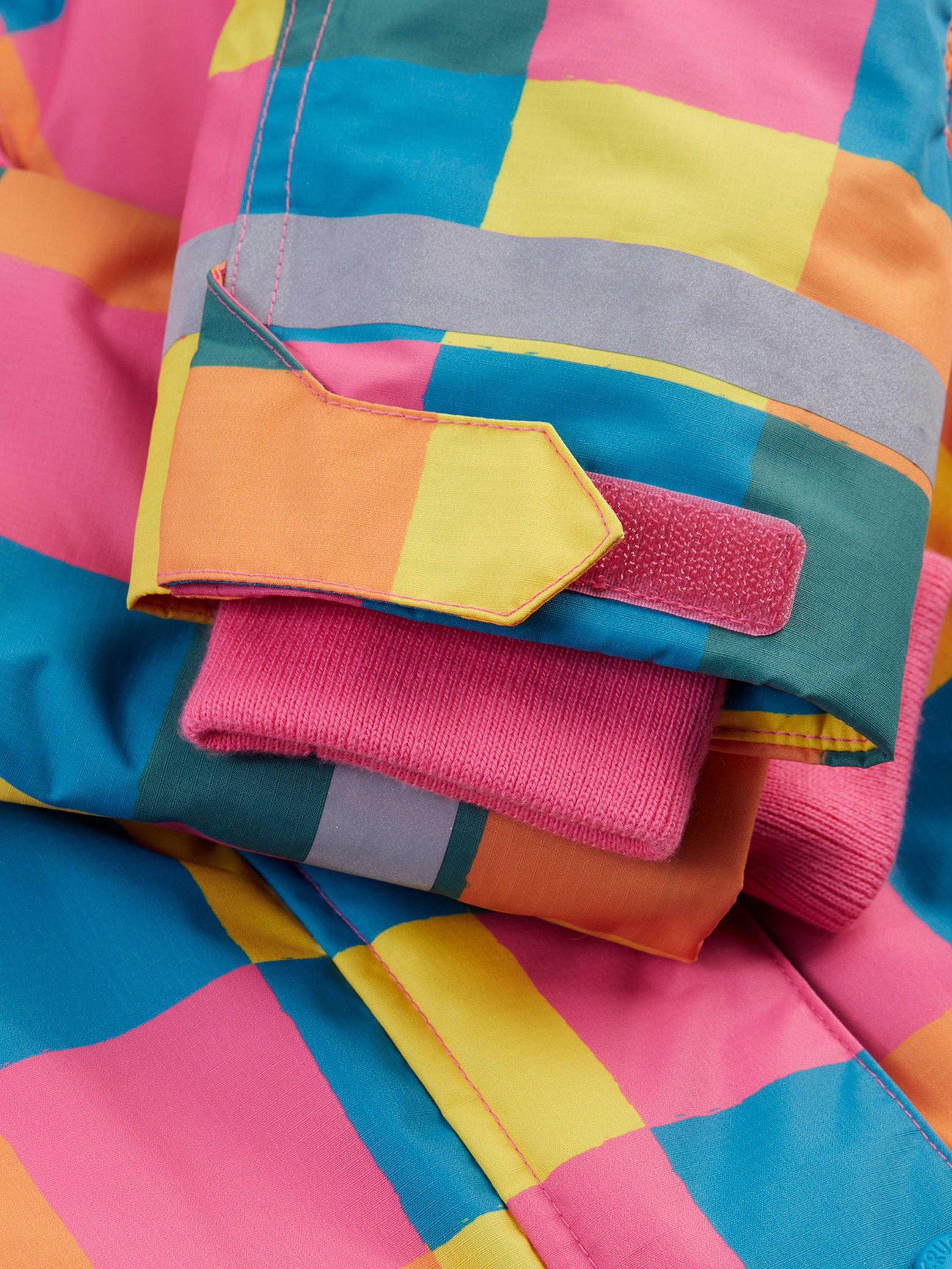 Product image 7 of 9, which shows Frugi Kids' Waterproof Hooded Snow and Ski Coat, Rainbow Check, 10-11 years