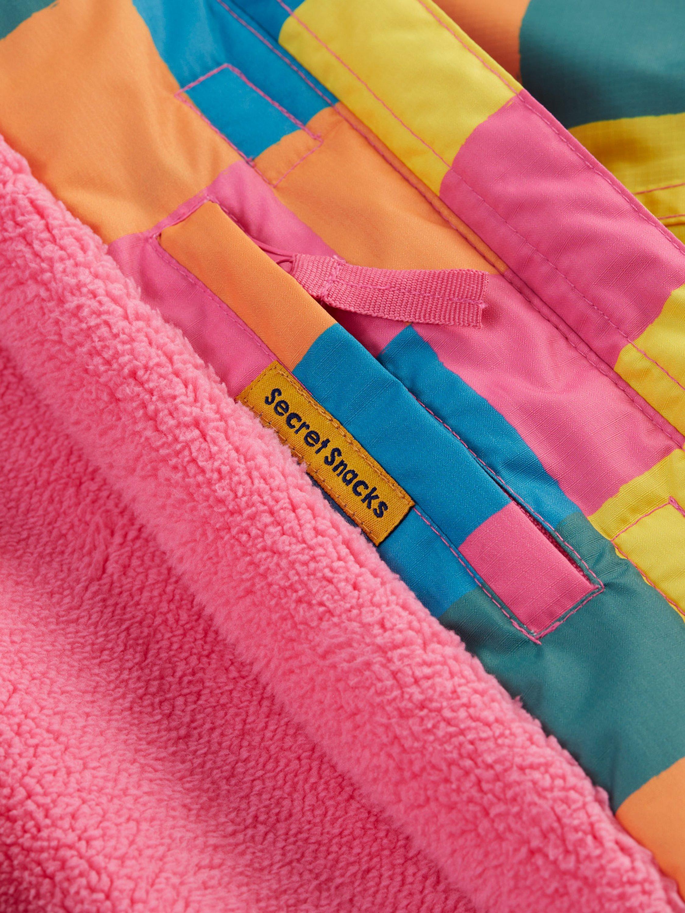 Product image 8 of 9, which shows Frugi Kids' Waterproof Hooded Snow and Ski Coat, Rainbow Check, 10-11 years