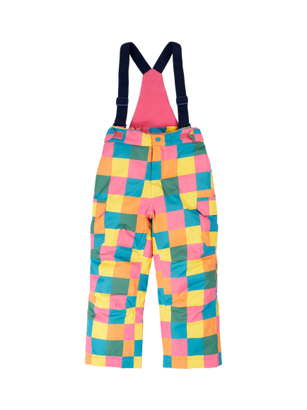 Frugi Kids' Snow and Ski Salopettes, Rainbow Check, Rainbow Check