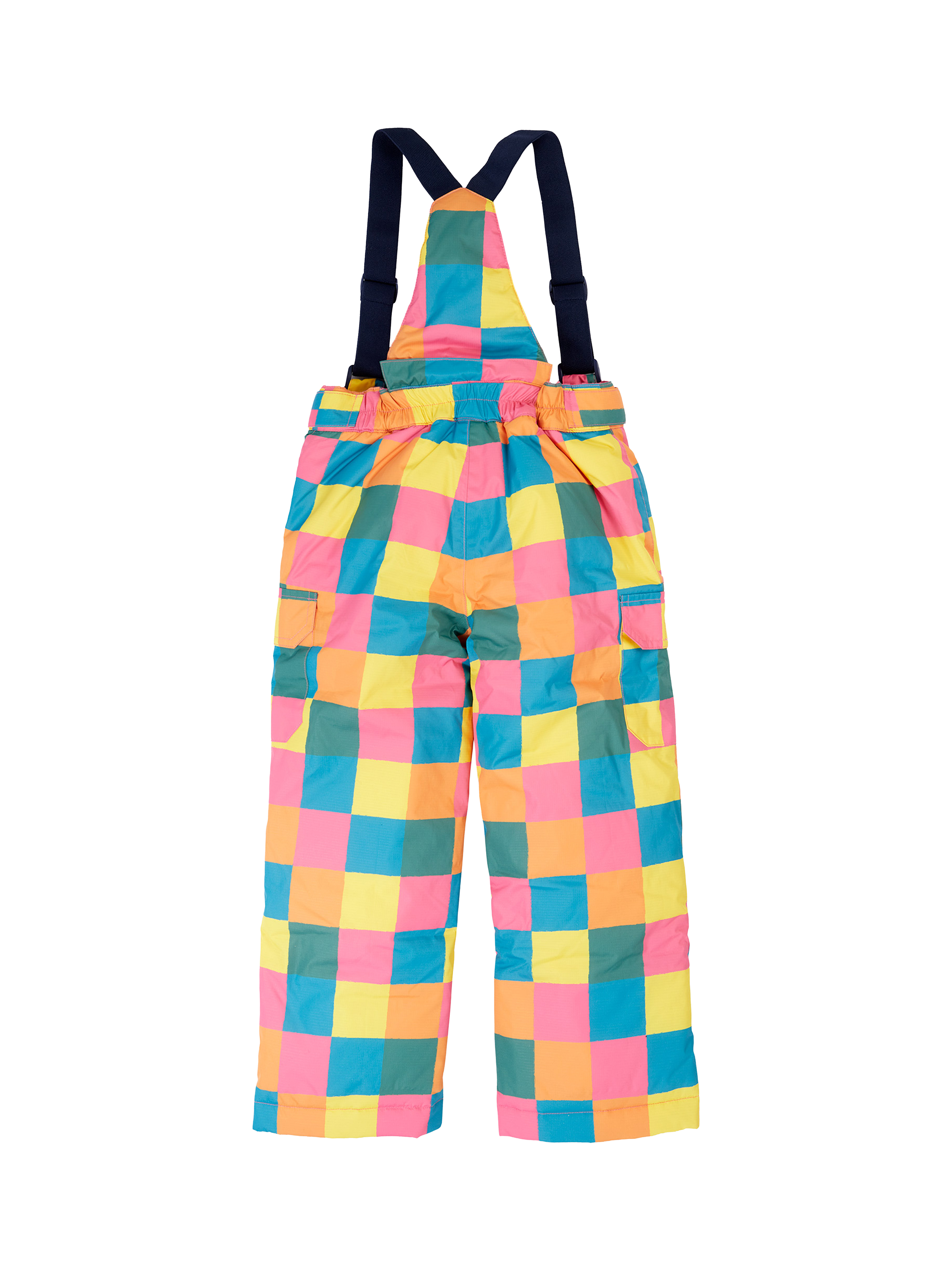 Product image 2 of 7, which shows Frugi Kids' Snow and Ski Salopettes, Rainbow Check, 1-2 years