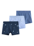 Lindex Kids' Cotton Boat Print Boxer Shorts, Pack of 3, Light Blue