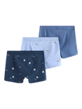 Lindex Kids' Cotton Boat Print Boxer Shorts, Pack of 3, Light Blue