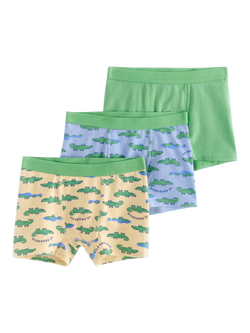 Lindex Kids' Cotton Crocodile Print Boxer Shorts, Pack of 3, Light Yellow, Light Yellow