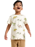 Lindex Kids' Cotton Short Sleeved Dinosaur Print T-Shirt, Pack of 2, White
