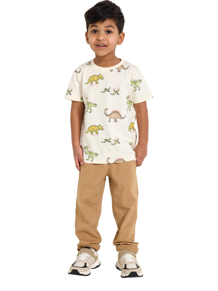 Lindex Kids' Cotton Short Sleeved Dinosaur Print T-Shirt, Pack of 2, White - view 2, White