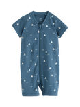 Lindex Baby Cotton Boat Print Zipped Pyjama Romper, Dusty Blue