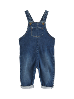 Lindex Kids' Cotton Bib Trousers, Denim Blue, Denim Blue