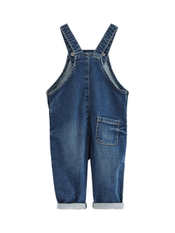 Lindex Kids' Cotton Bib Trousers, Denim Blue - view 2, Denim Blue
