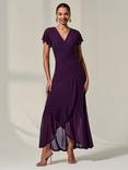 Jolie Moi Mesh Wrap Midi Dress, Dark Purple