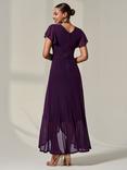 Jolie Moi Mesh Wrap Midi Dress, Dark Purple
