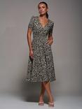Jolie Moi Leopard Print Ruched Waist Midi Dress, Brown Leopard