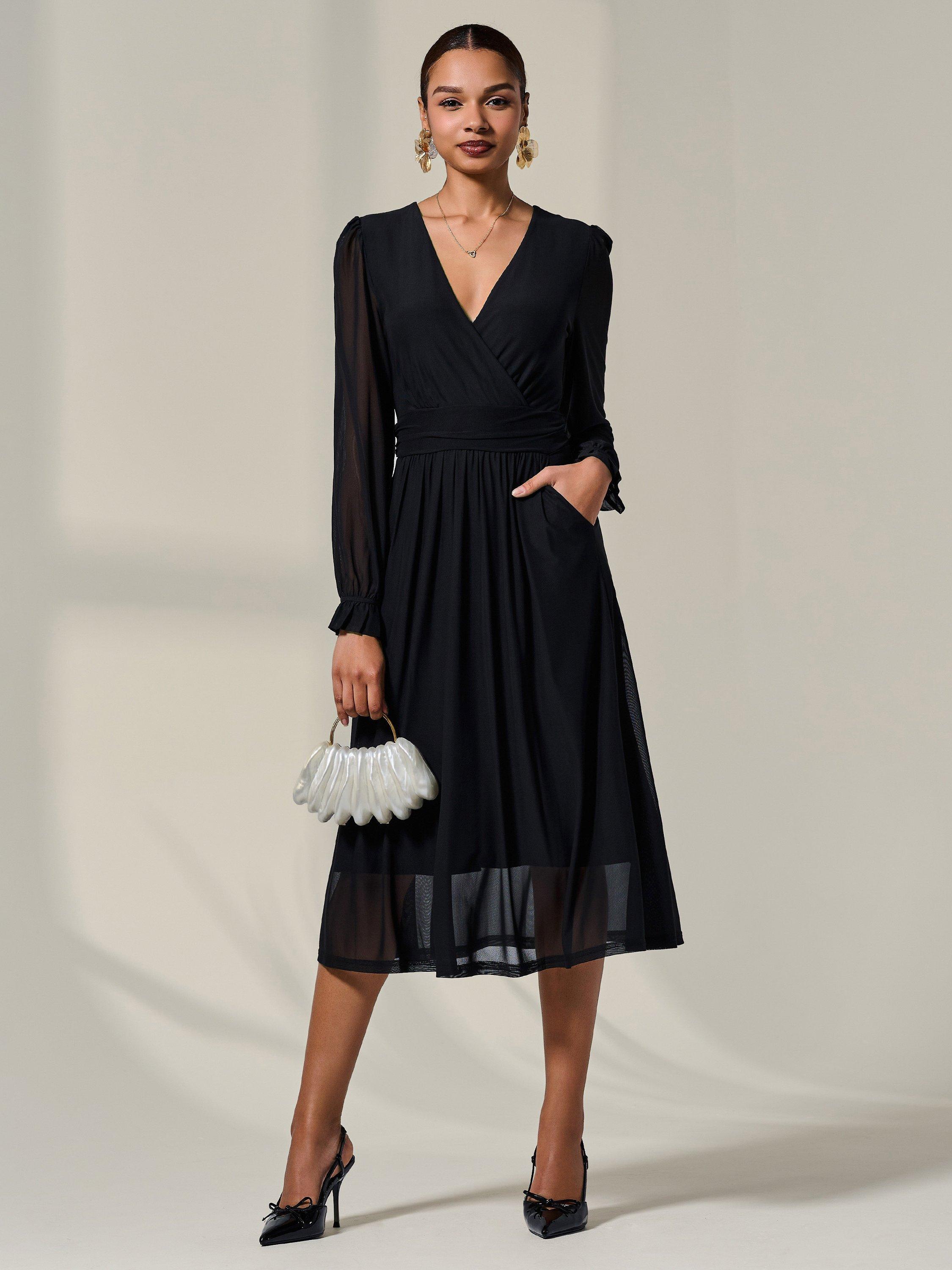 Product image 3 of 6, which shows Jolie Moi Floral Ruffle Sleeve Midaxi Dress, Black, 8