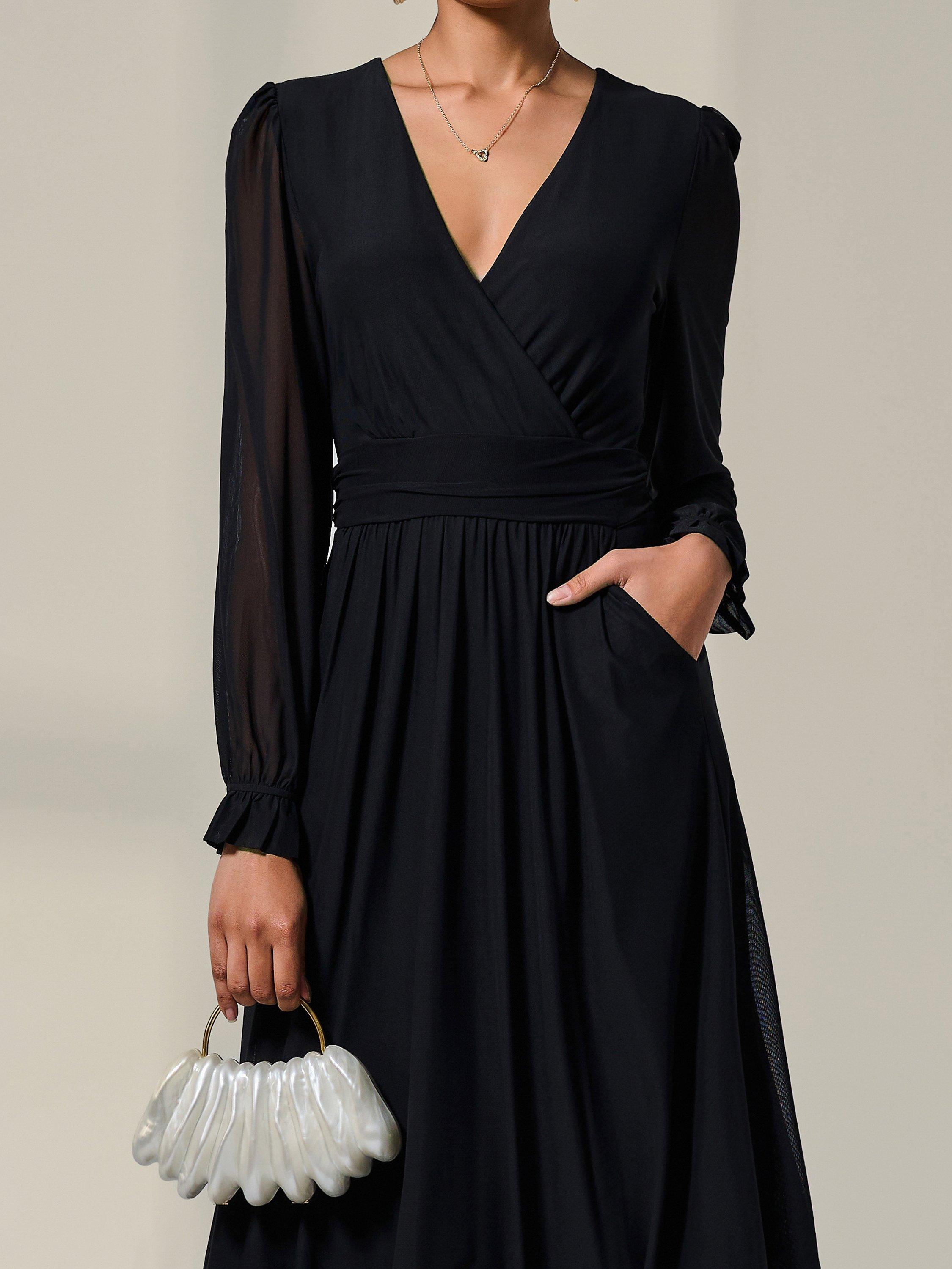 Product image 4 of 6, which shows Jolie Moi Floral Ruffle Sleeve Midaxi Dress, Black, 8
