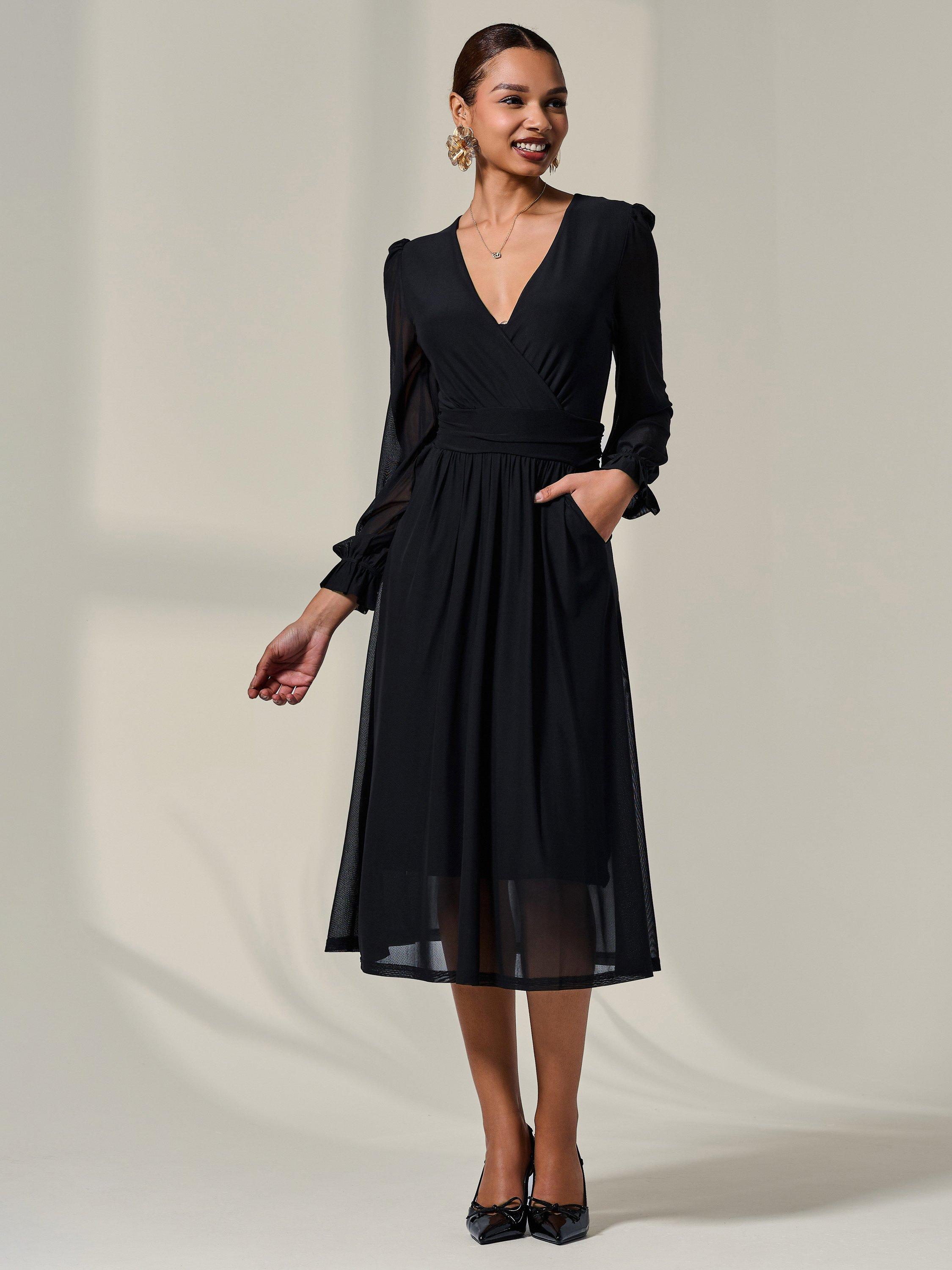 Product image 5 of 6, which shows Jolie Moi Floral Ruffle Sleeve Midaxi Dress, Black, 8