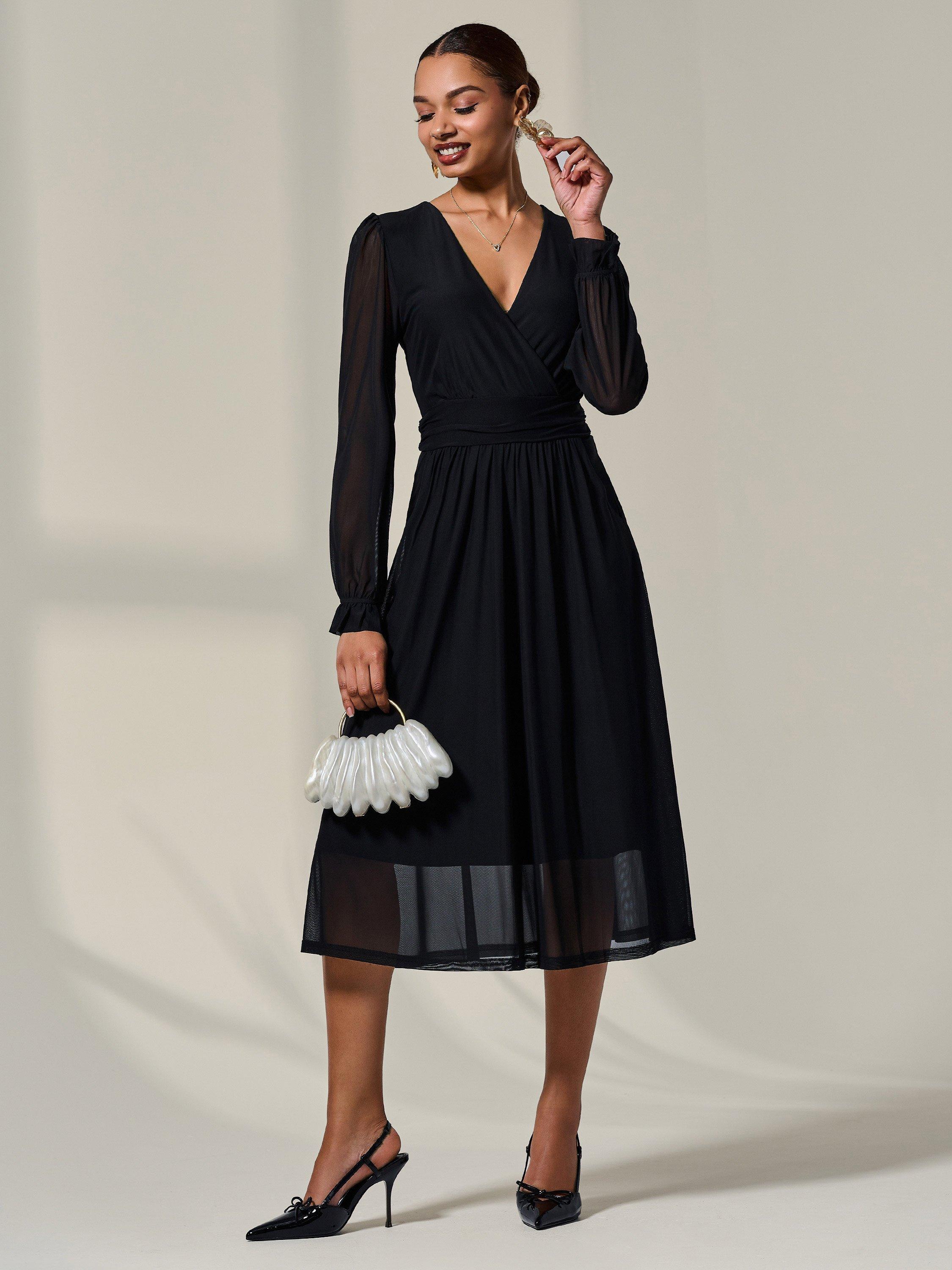 Product image 6 of 6, which shows Jolie Moi Floral Ruffle Sleeve Midaxi Dress, Black, 8
