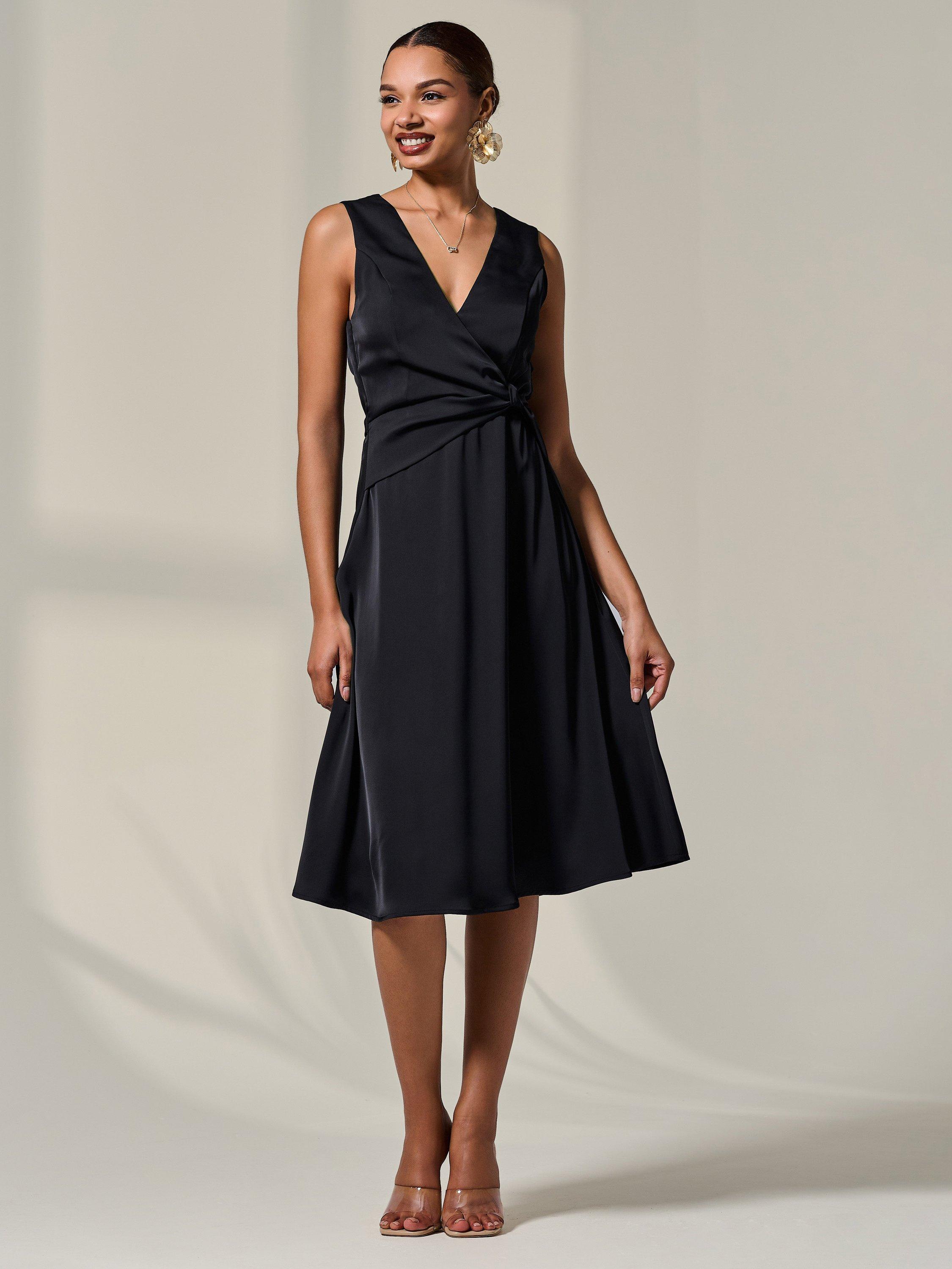 Product image 1 of 6, which shows Jolie Moi Waist Detail Midi Dress, Black, 8