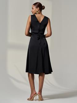 Jolie Moi Waist Detail Midi Dress, Black - view 2, Black