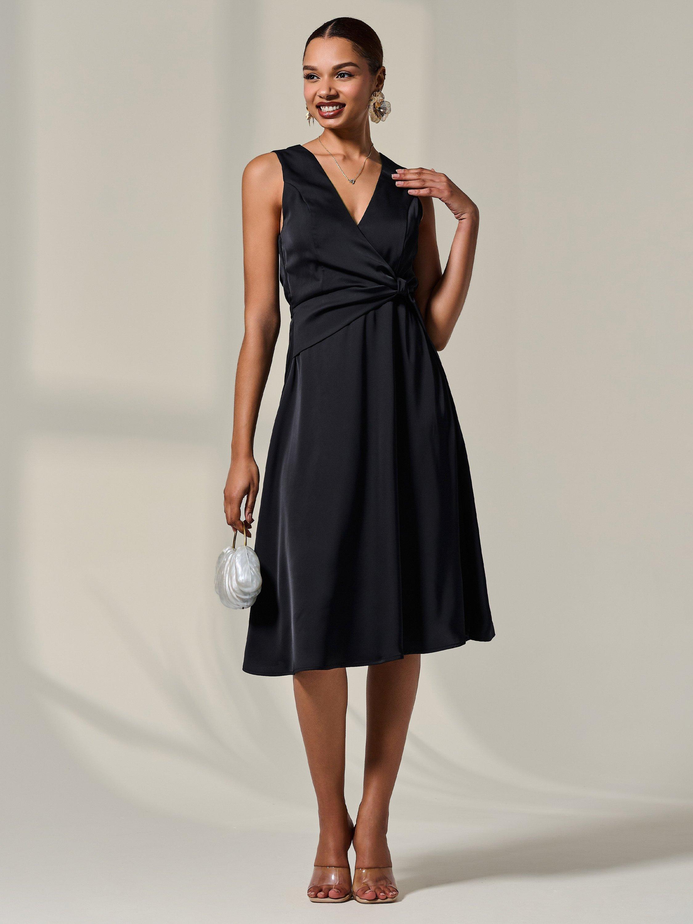 Product image 3 of 6, which shows Jolie Moi Waist Detail Midi Dress, Black, 8