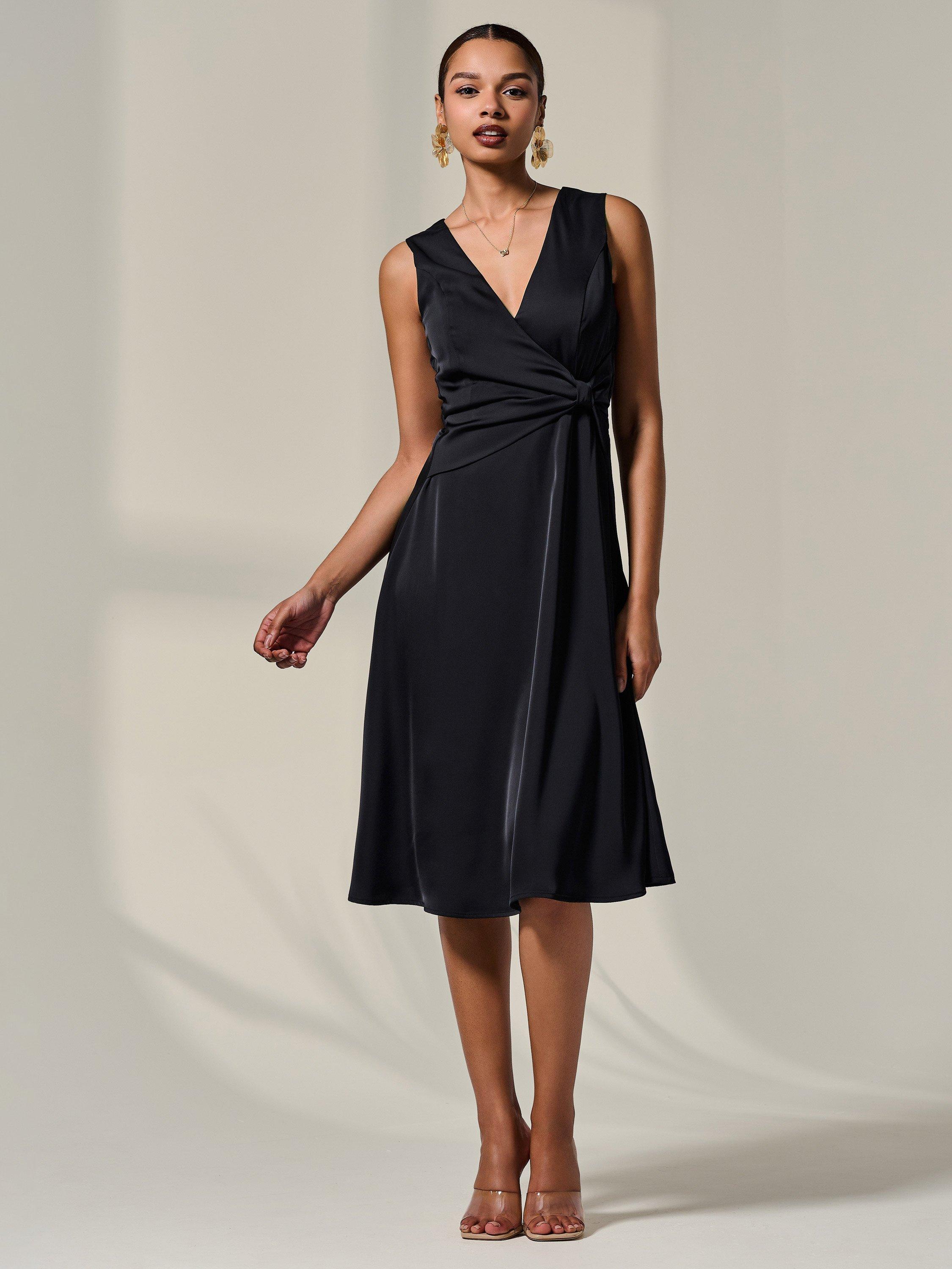 Product image 5 of 6, which shows Jolie Moi Waist Detail Midi Dress, Black, 8
