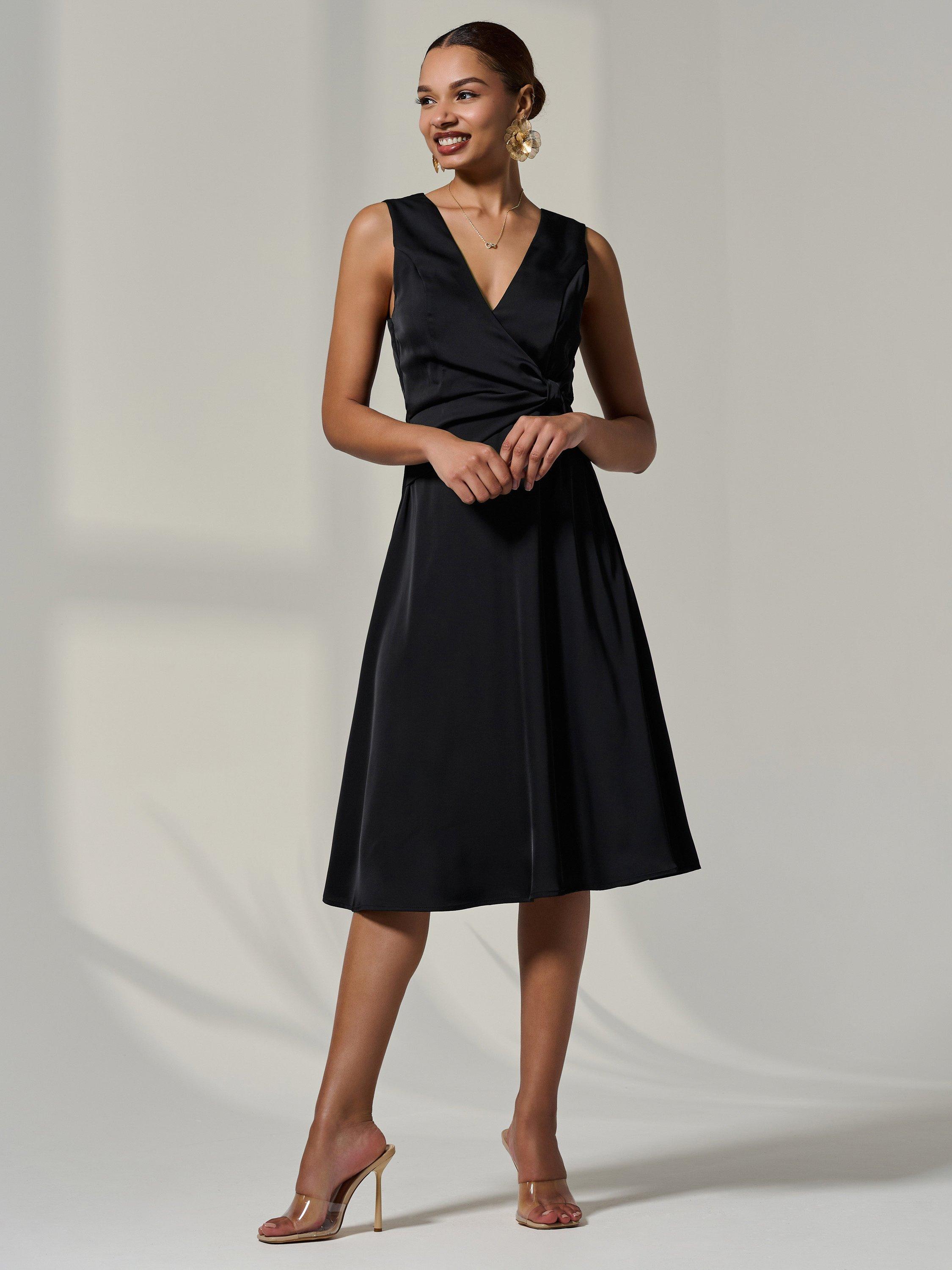 Product image 6 of 6, which shows Jolie Moi Waist Detail Midi Dress, Black, 8