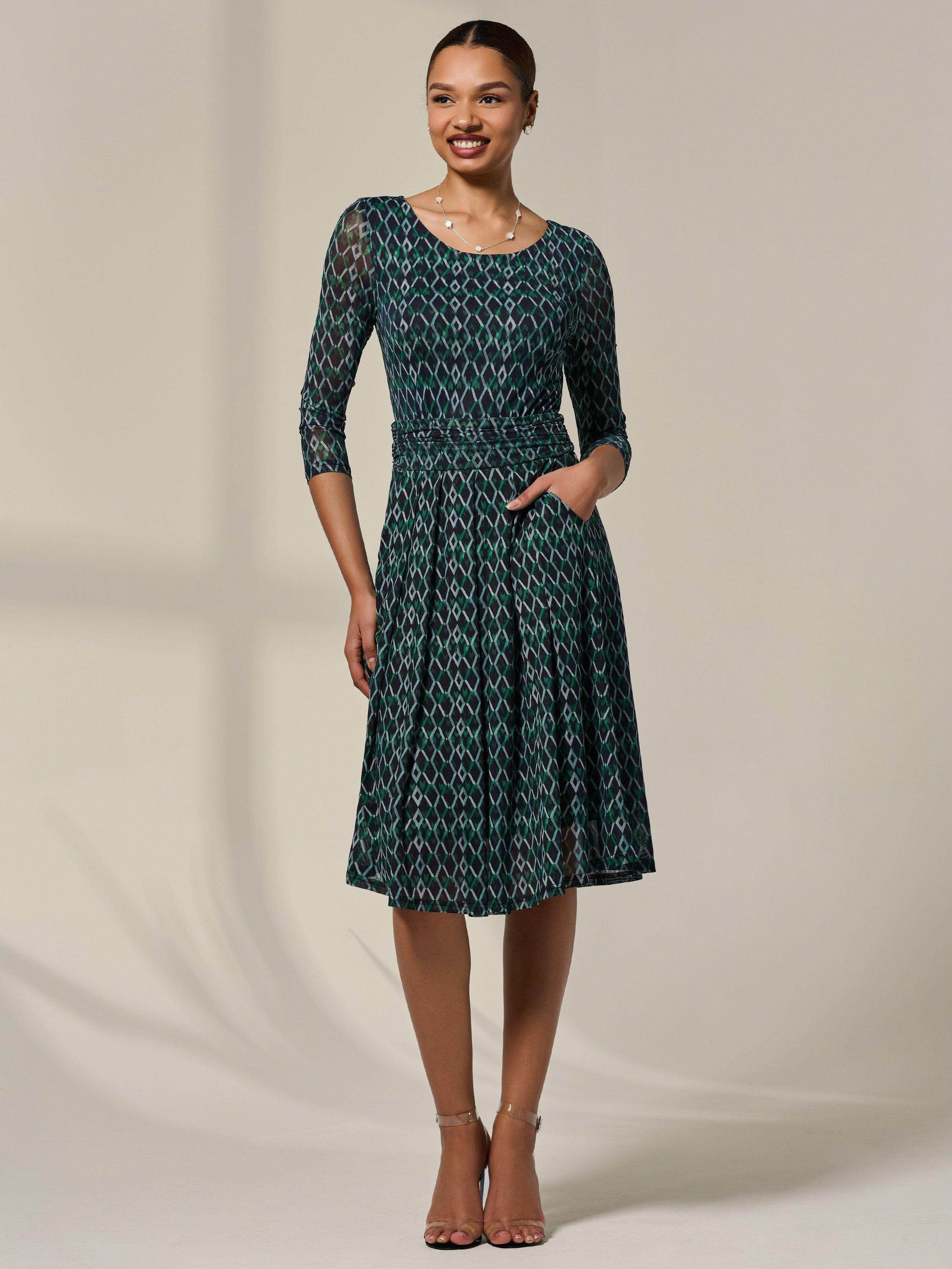 Product image 1 of 6, which shows Jolie Moi Geometric Mesh Midi Dress, Green, 8