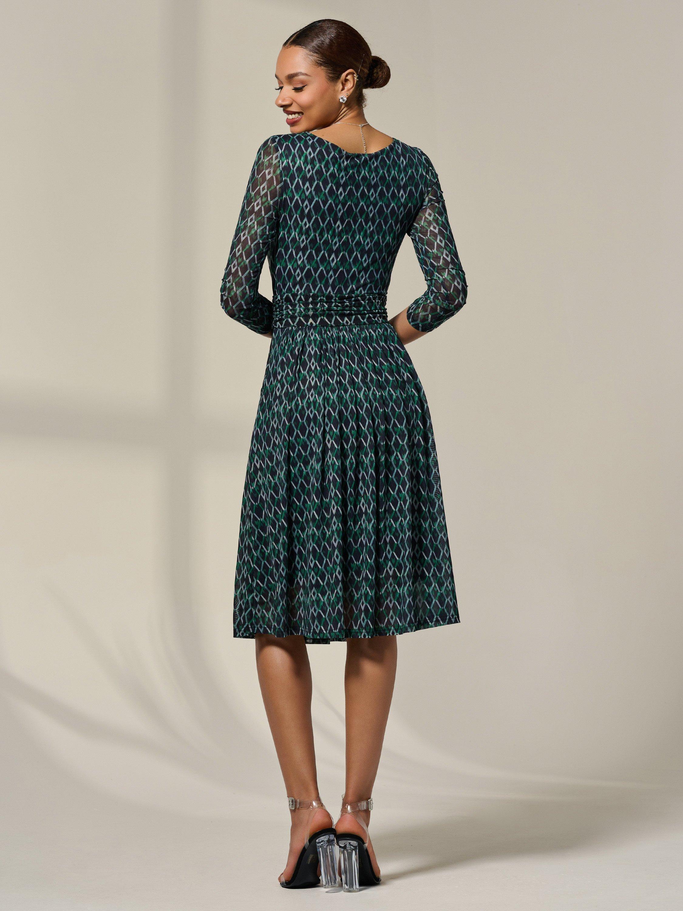 Product image 2 of 6, which shows Jolie Moi Geometric Mesh Midi Dress, Green, 8