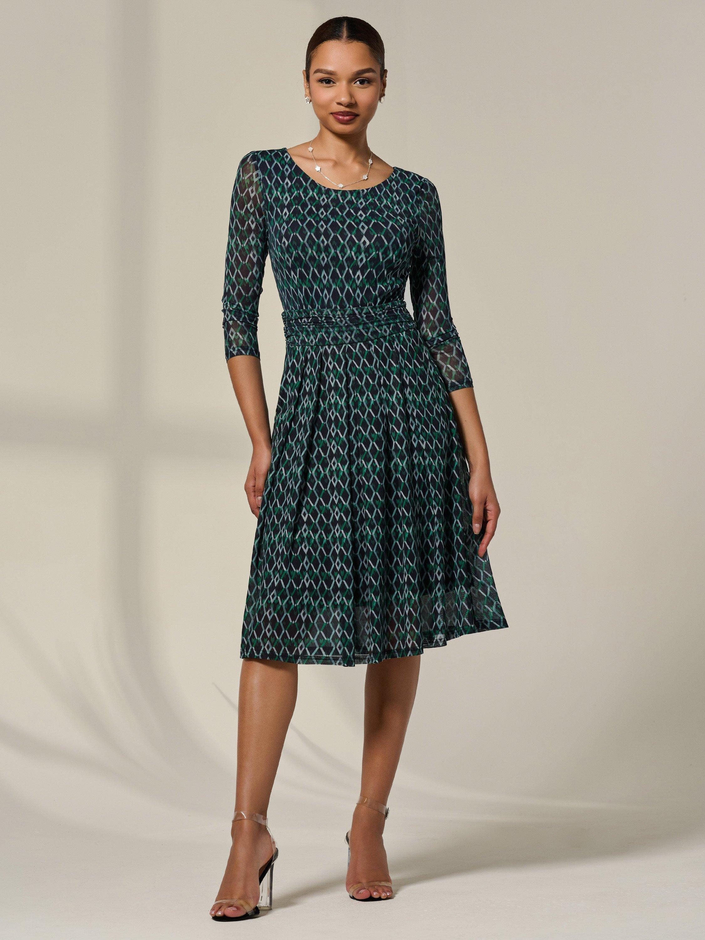 Product image 3 of 6, which shows Jolie Moi Geometric Mesh Midi Dress, Green, 8