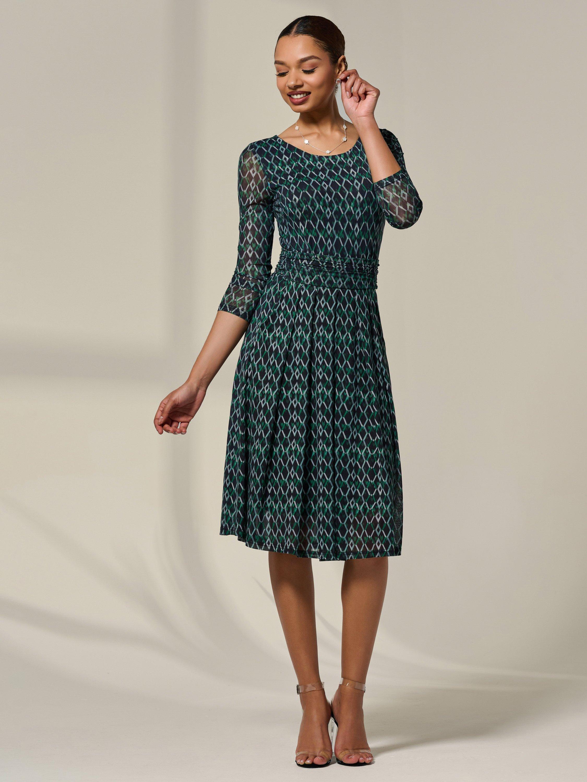 Product image 6 of 6, which shows Jolie Moi Geometric Mesh Midi Dress, Green, 8