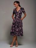 Jolie Moi Abstract Ruched Midi Dress, Black/Pink