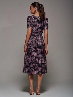 Jolie Moi Abstract Ruched Midi Dress, Black/Pink - view 2, Black/Pink