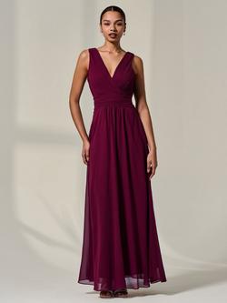 Jolie Moi Sleeveless Chiffon Maxi Dress, Burgundy, Burgundy
