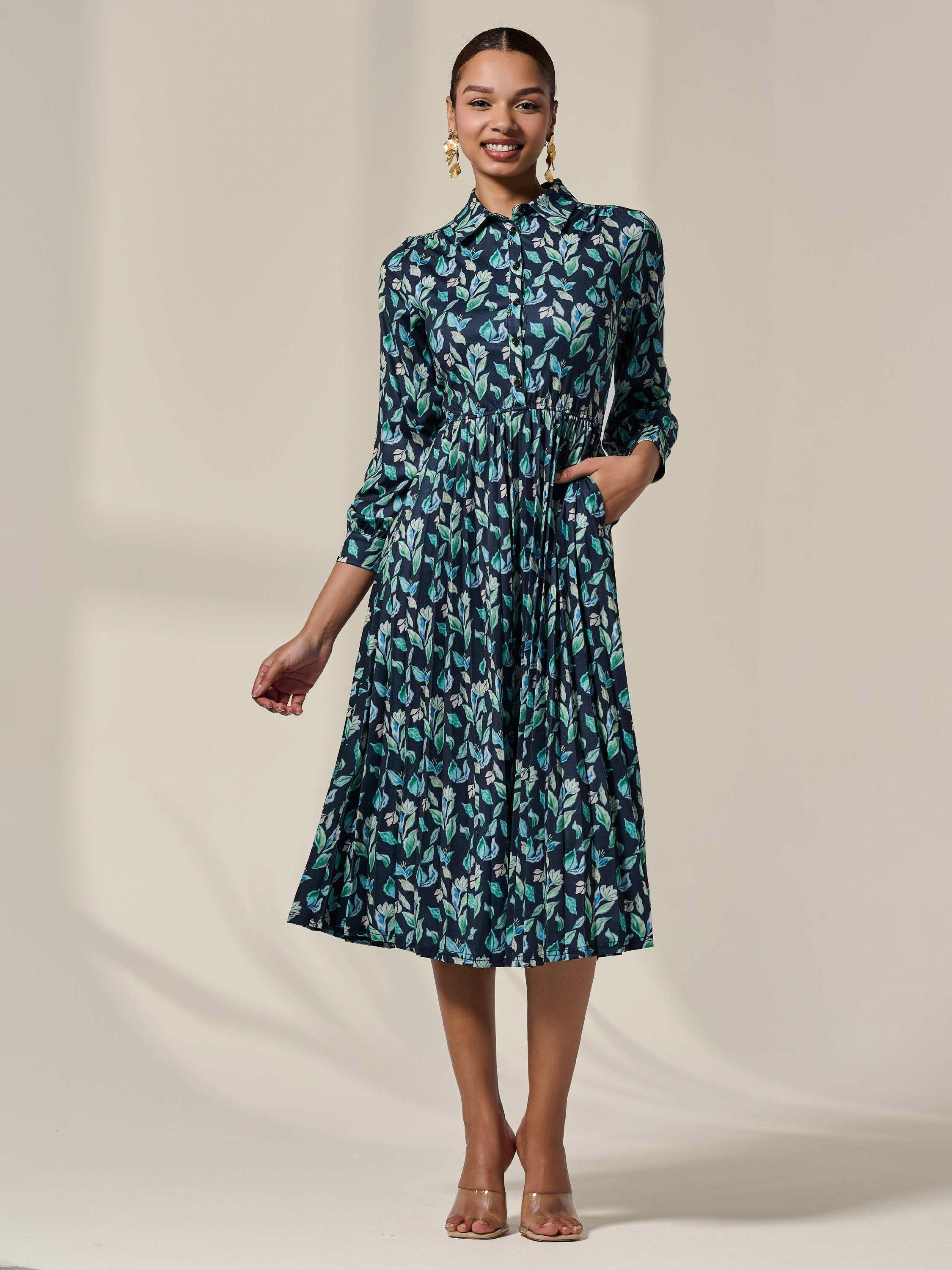 Product image 1 of 6, which shows Jolie Moi Floral Shirt Midi Dress, Navy, 8