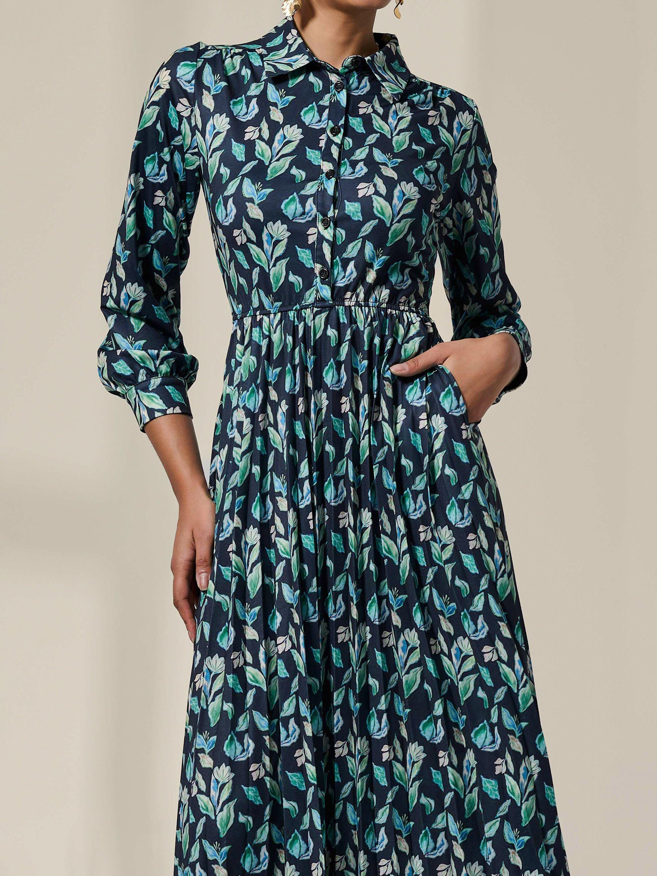 Product image 4 of 6, which shows Jolie Moi Floral Shirt Midi Dress, Navy, 8