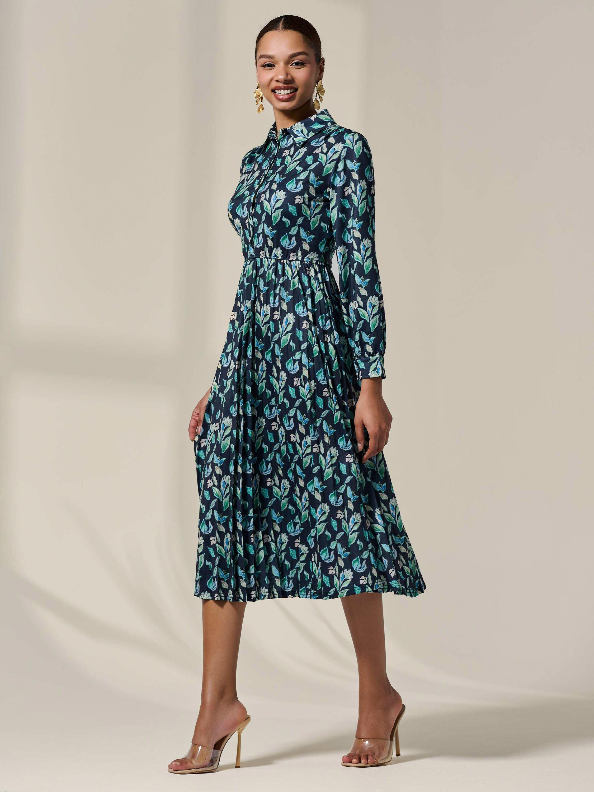 Product image 5 of 6, which shows Jolie Moi Floral Shirt Midi Dress, Navy, 8