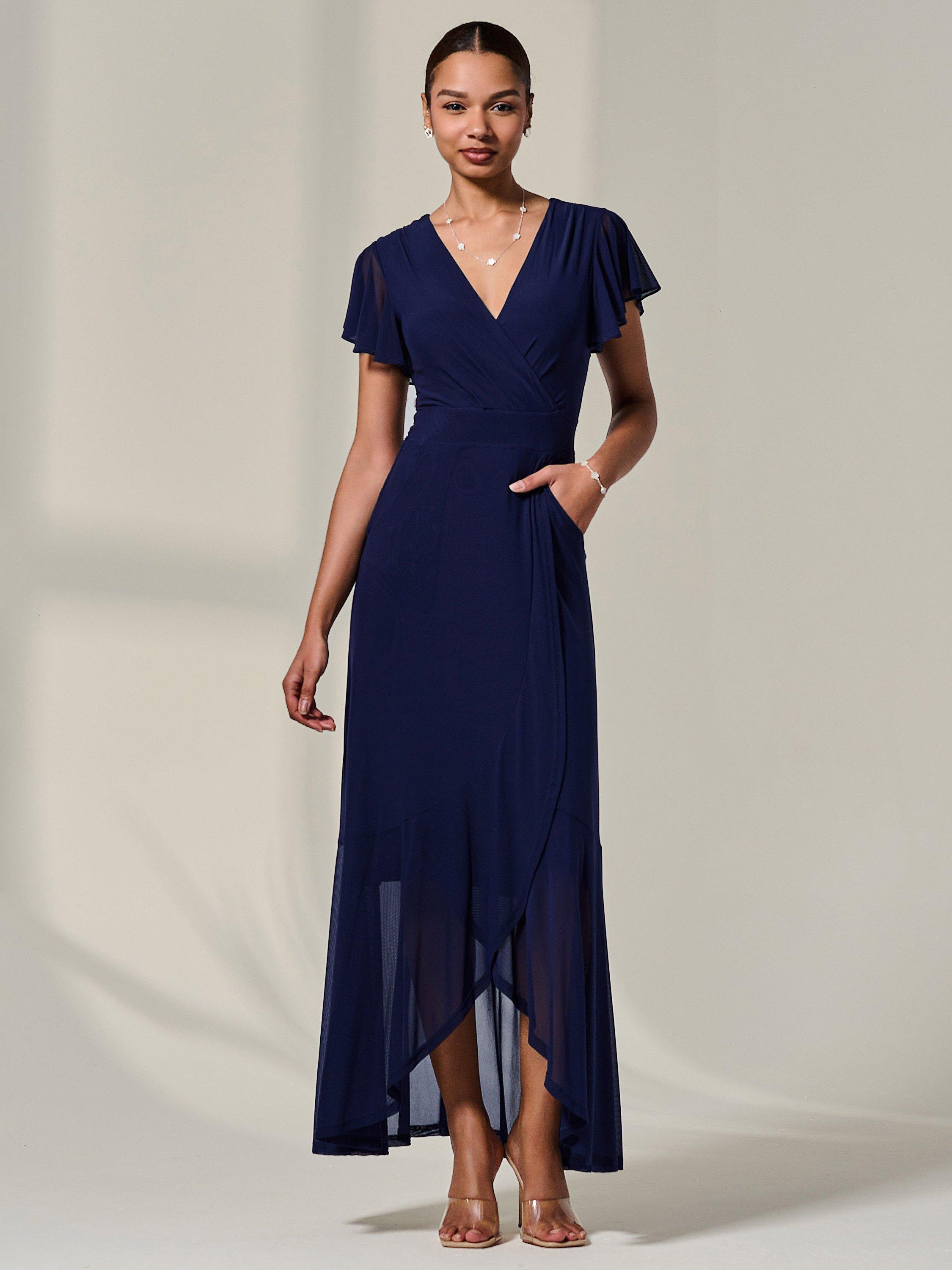Jolie Moi Wrap Mesh Midi Dress, Navy