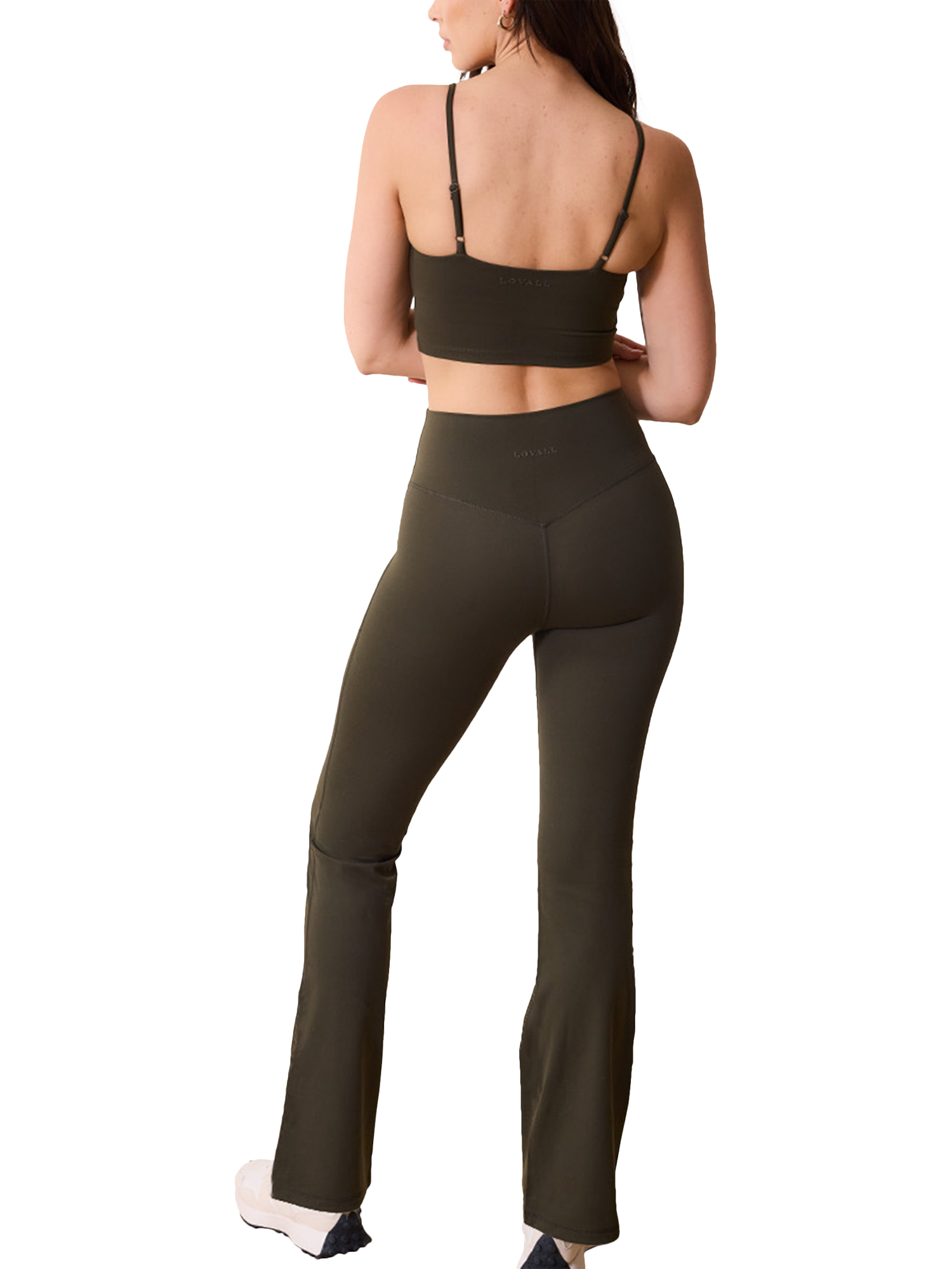 Product image 2 of 5, which shows Lovall Petite 24/7 Revitalise Flare Leggings, Mid Green, 8