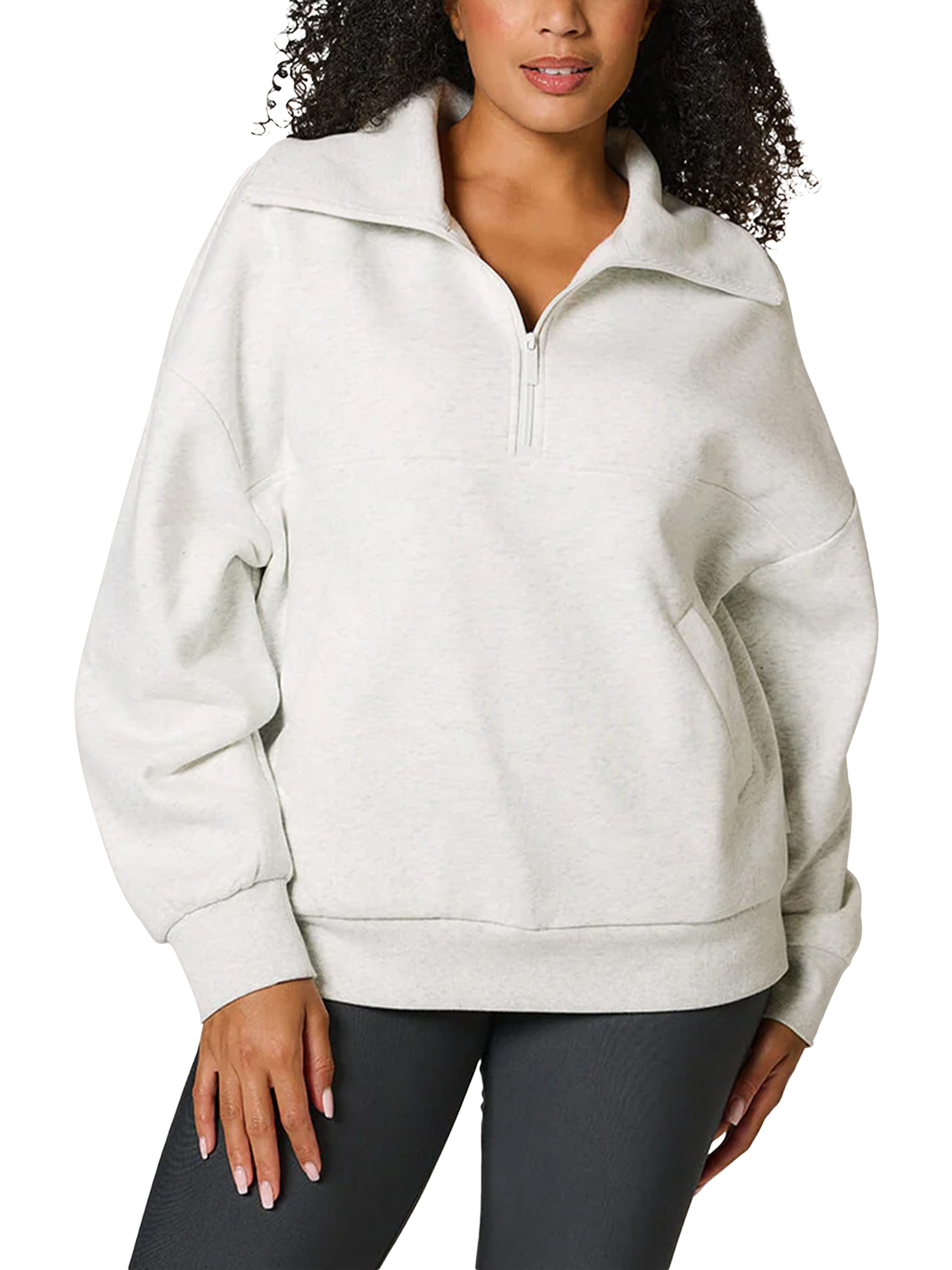 Product image 1 of 5, which shows Lovall Overszied 1/4 Zip Sweatshirt, Mid Grey, 6