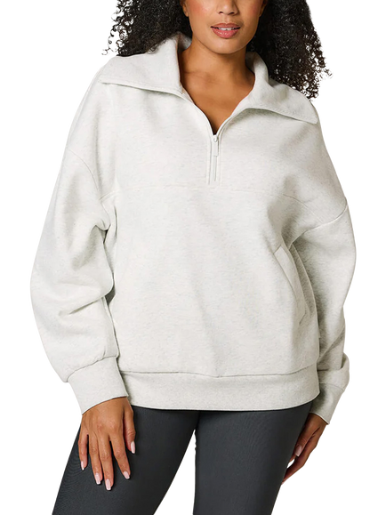 Lovall Overszied 1/4 Zip Sweatshirt, Mid Grey, Mid Grey