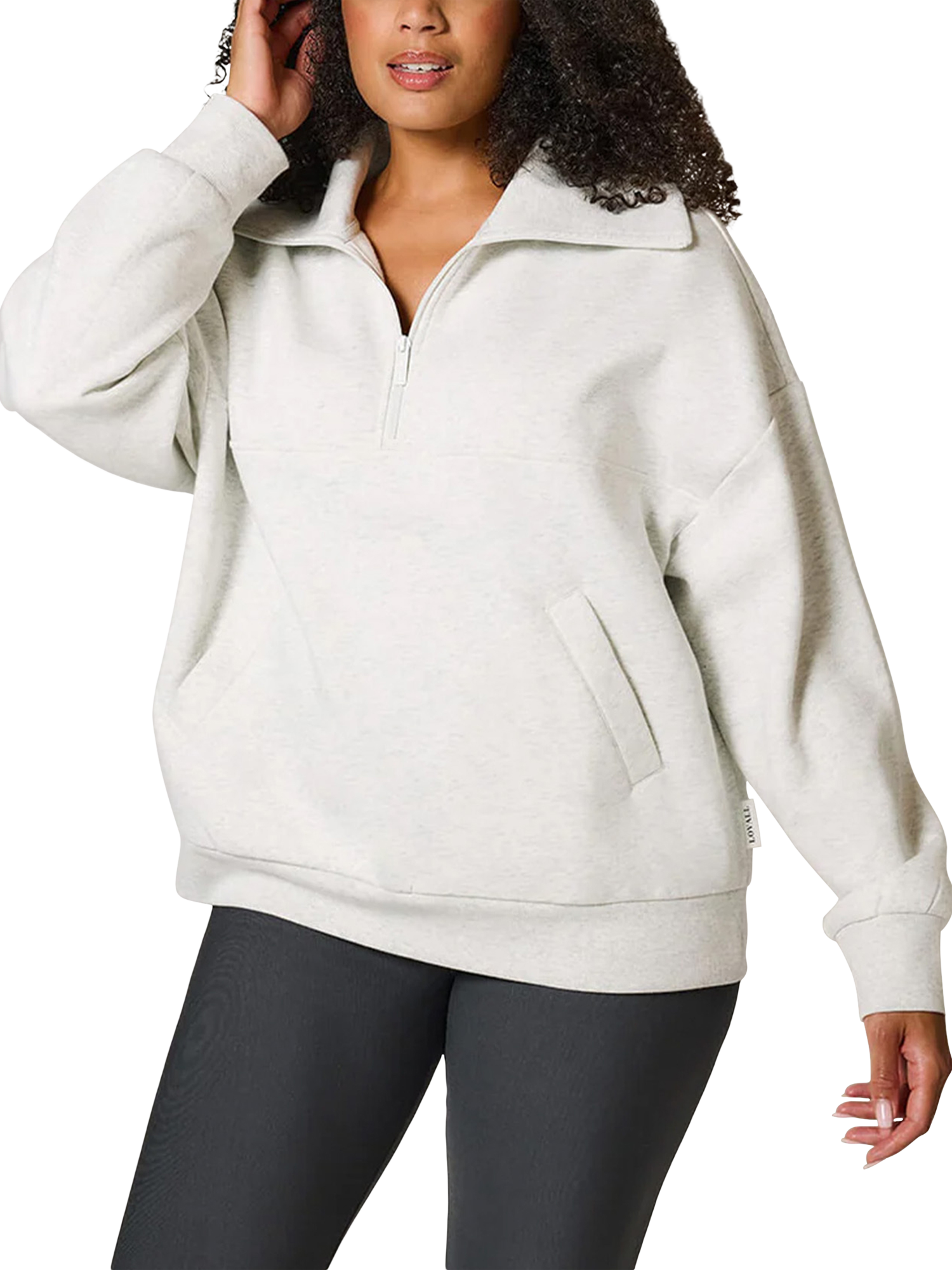 Product image 2 of 5, which shows Lovall Overszied 1/4 Zip Sweatshirt, Mid Grey, 6