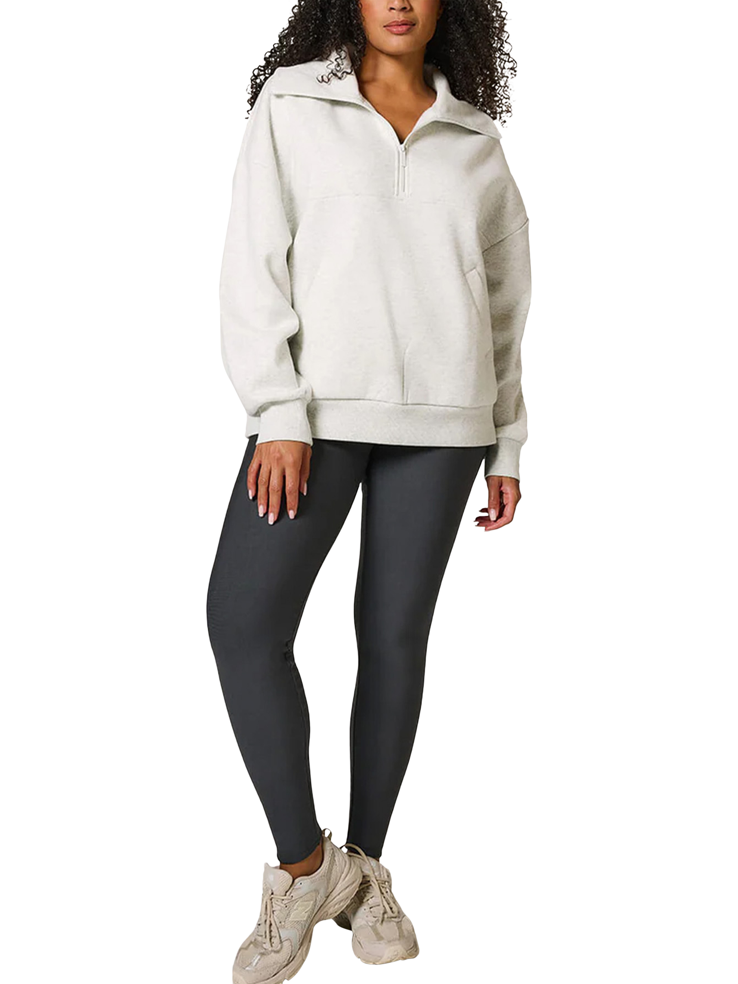 Product image 3 of 5, which shows Lovall Overszied 1/4 Zip Sweatshirt, Mid Grey, 6