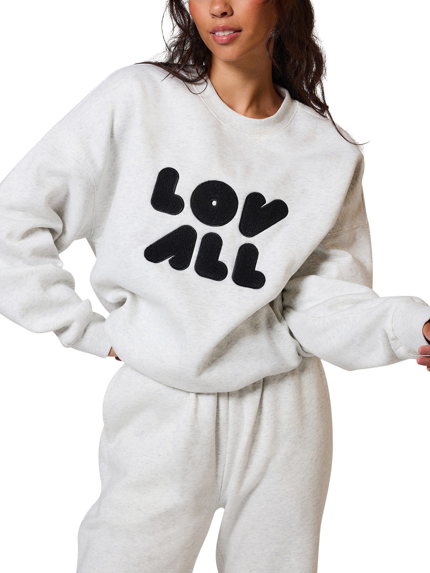 Product image 1 of 5, which shows Lovall Logo Oversized Sweater, Light Grey Marl, 8