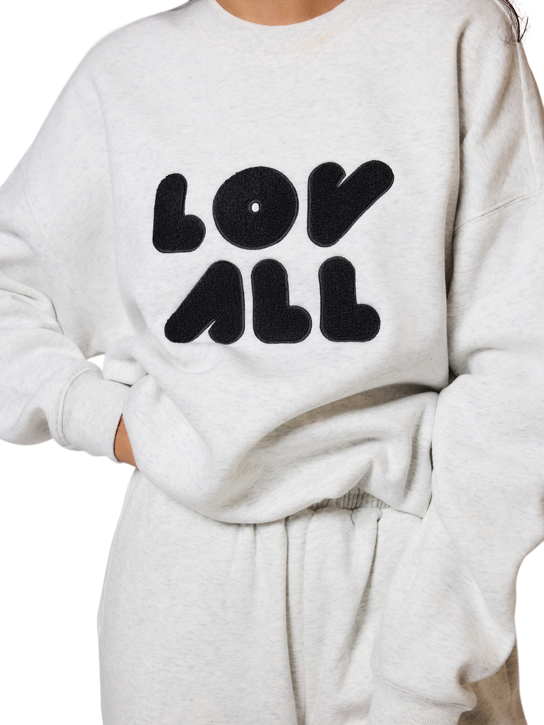 Product image 3 of 5, which shows Lovall Logo Oversized Sweater, Light Grey Marl, 8