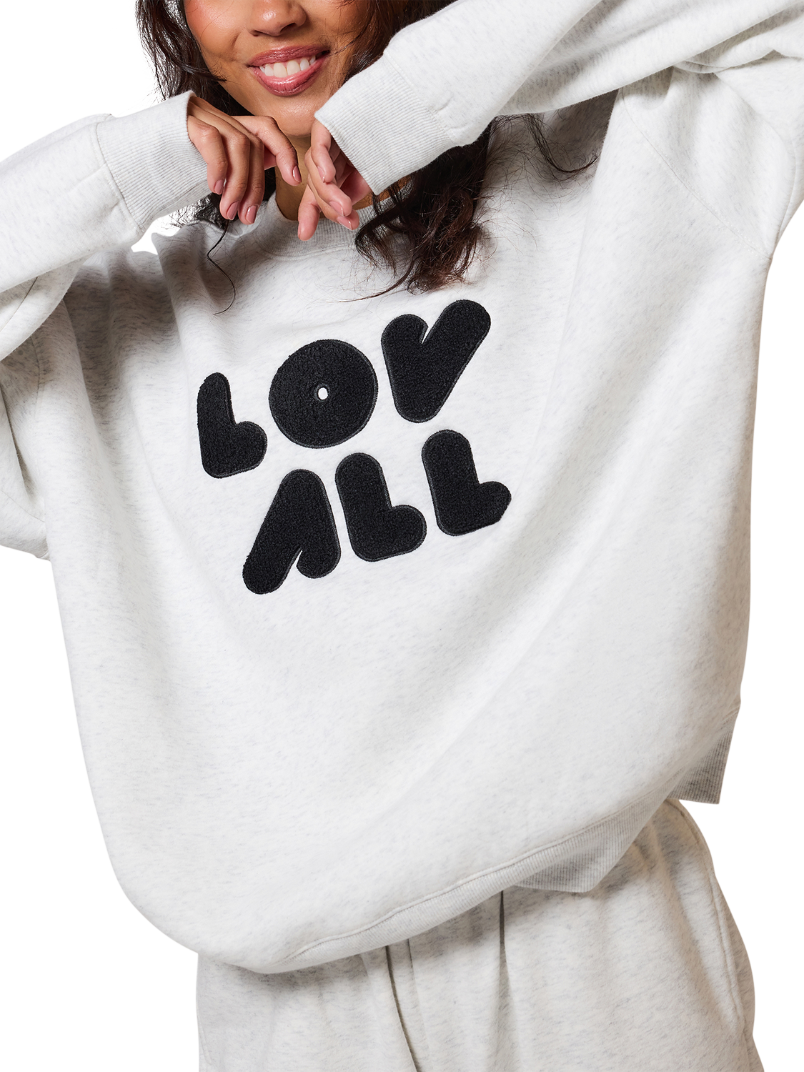 Product image 4 of 5, which shows Lovall Logo Oversized Sweater, Light Grey Marl, 8